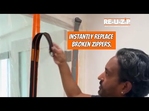 RE-U-ZIP® Fail-Safe™ reusable dust barrier zipper showing instant zipper replacement using the removable and replaceable safeguard design.