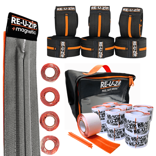 RE-U-ZIP INNOVATIVE DUST BARRIER SOLUTIONS Construction RE-U-ZIP® MAGNETIC ENTRY STRIP™ | STARTER KIT + DUST BARRIER ZIPPER | PRO BUNDLE