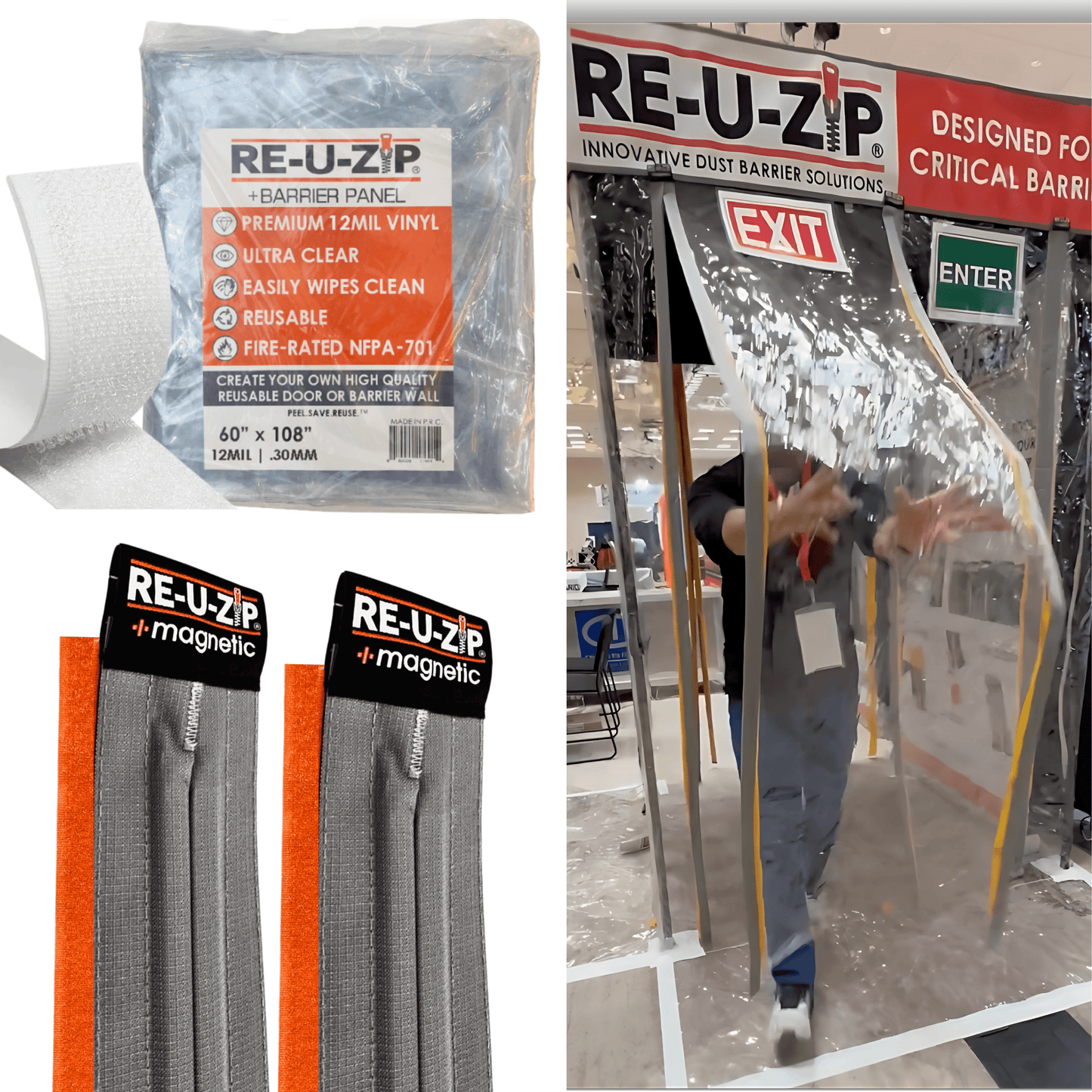RE-U-ZIP INNOVATIVE DUST BARRIER SOLUTIONS Construction RE-U-ZIP® ULTRA-CLEAR MAGNETIC DOOR KIT