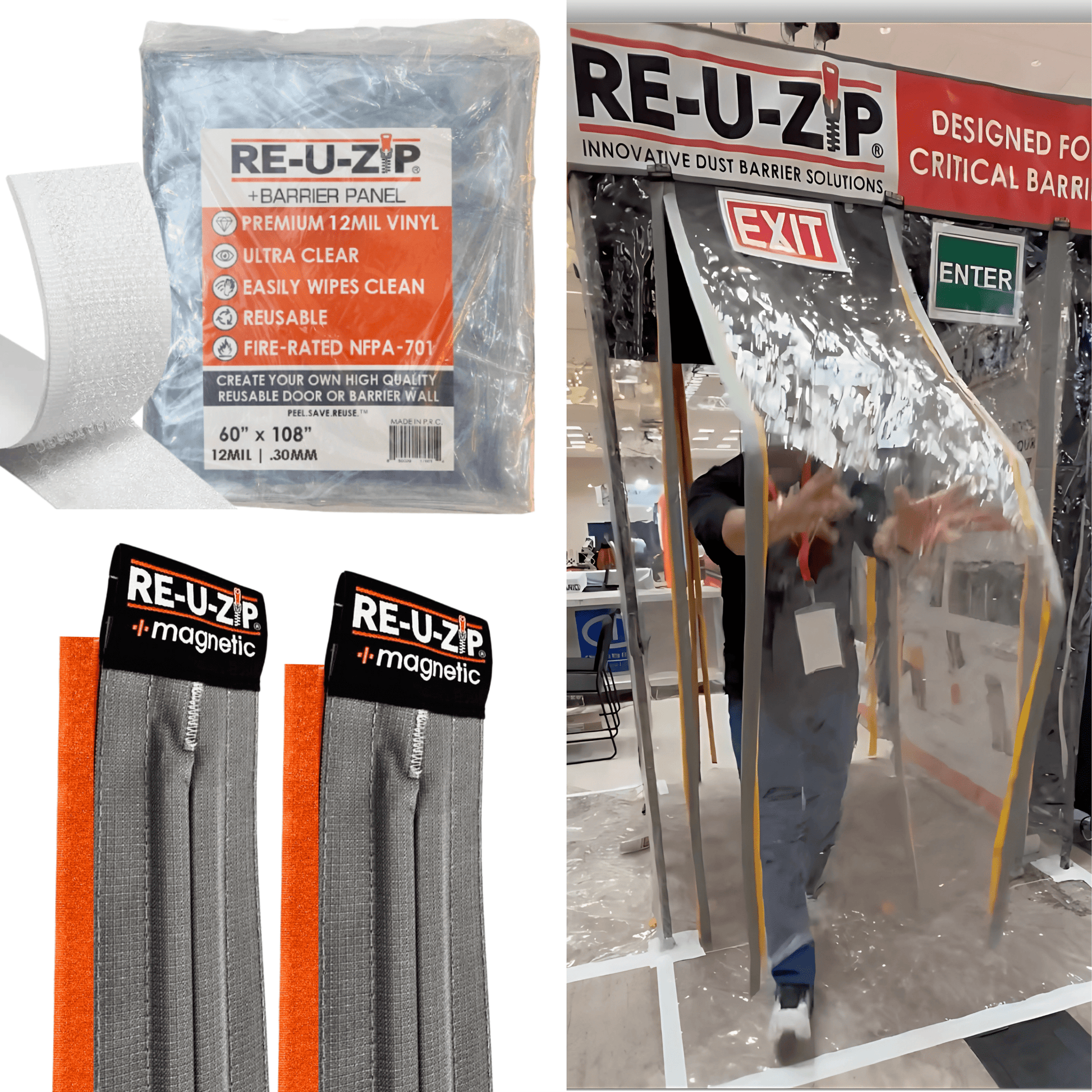 RE-U-ZIP INNOVATIVE DUST BARRIER SOLUTIONS Construction RE-U-ZIP® ULTRA-CLEAR MAGNETIC DOOR KIT
