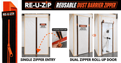 RE-U-ZIP® | DUST CONTAINMENT EVOLVED™ Construction 5 x 9 FT Barrier + 24 FT Fastener Strips RE-U-ZIP® ULTRA-CLEAR ROLL-UP ZIPPER DOOR KIT