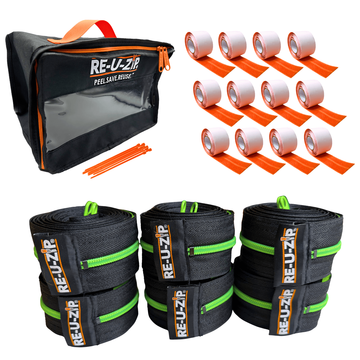RE-U-ZIP® | DUST CONTAINMENT EVOLVED™ Construction GREEN RE-U-ZIP® FAIL-SAFE™ REUSABLE DUST BARRIER ZIPPER | PRO BUNDLE
