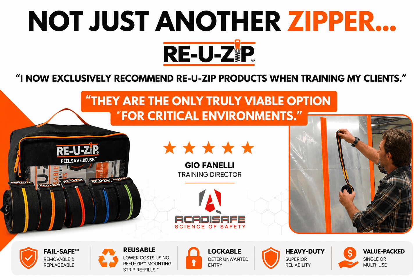 RE-U-ZIP® | DUST CONTAINMENT EVOLVED™ Construction RE-U-ZIP® Fail-Safe™ Reusable Dust Barrier Zipper | Starter Kit