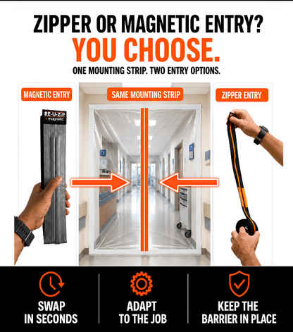 RE-U-ZIP® | DUST CONTAINMENT EVOLVED™ Construction RE-U-ZIP® Magnetic Entry Strip™ + Dust Barrier Zipper | Starter Bundle