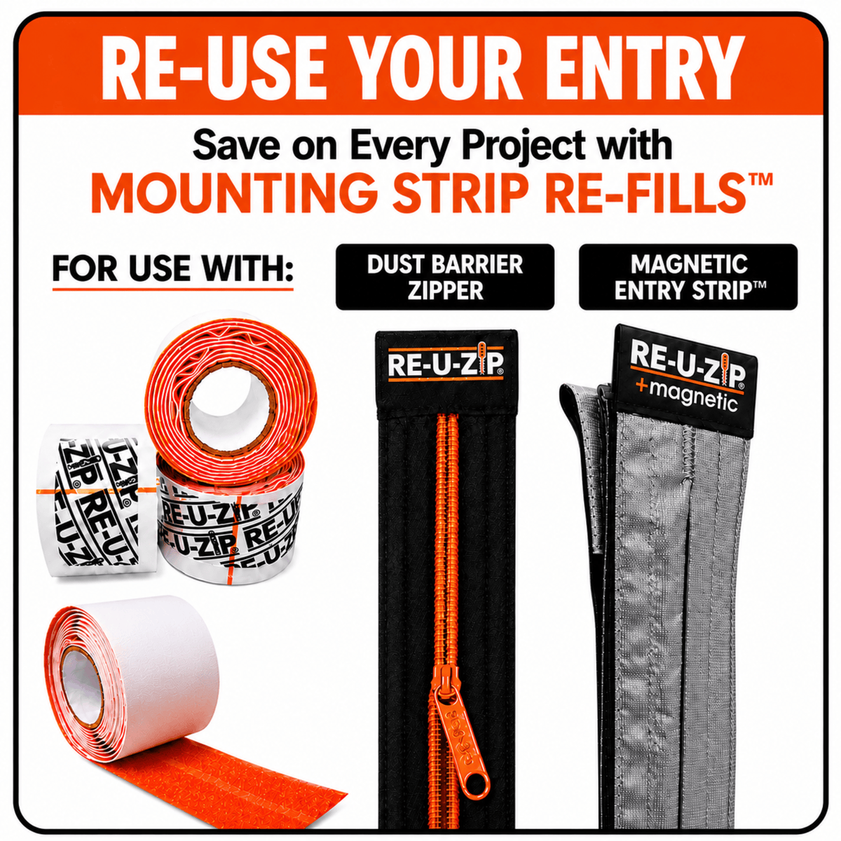 RE-U-ZIP® | DUST CONTAINMENT EVOLVED™ Construction RE-U-ZIP® Mounting Strip Re-Fill™ | 12-Pack