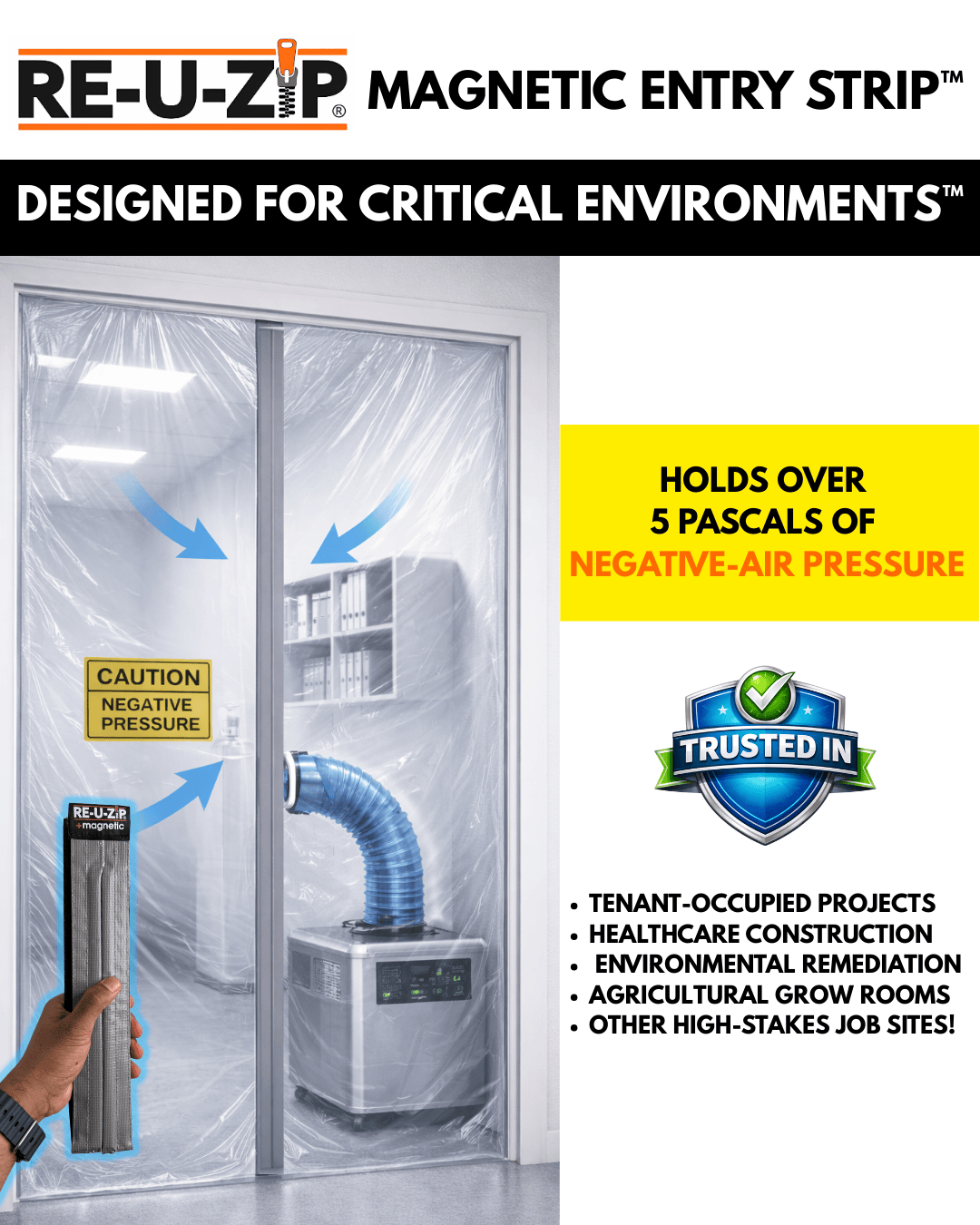 RE-U-ZIP® | DUST CONTAINMENT EVOLVED™ Construction RE-U-ZIP® Self-Closing Magnetic Entry Strip™ | Starter Kit