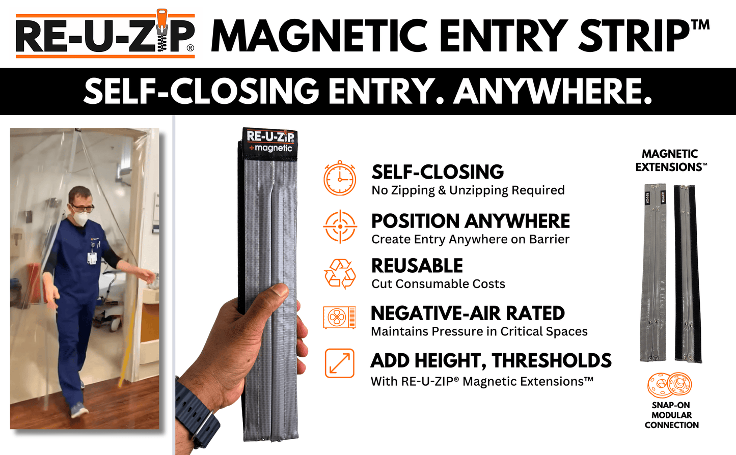 RE-U-ZIP® | DUST CONTAINMENT EVOLVED™ Construction RE-U-ZIP® Self-Closing Magnetic Entry Strip™ | Starter Kit