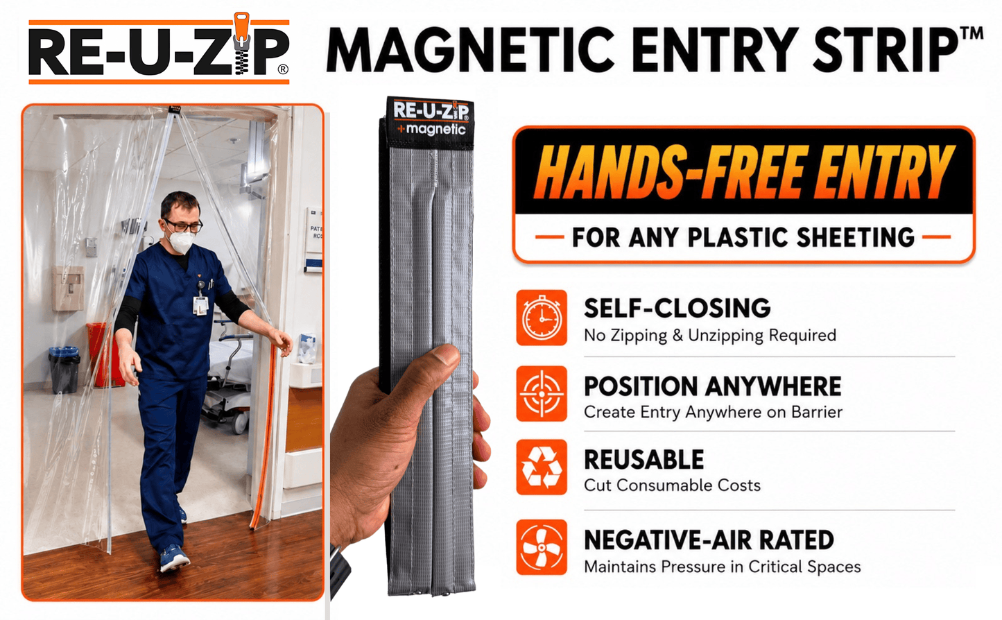 RE-U-ZIP® | DUST CONTAINMENT EVOLVED™ Construction RE-U-ZIP® Self-Closing Magnetic Entry Strip™ | Starter Kit