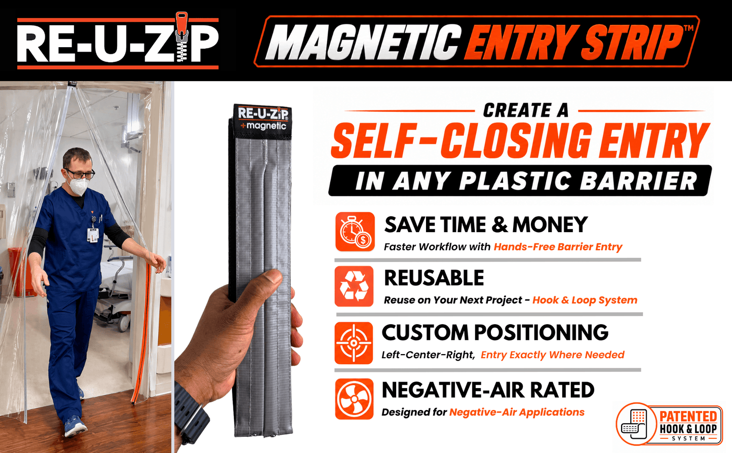 RE-U-ZIP® | DUST CONTAINMENT EVOLVED™ Construction RE-U-ZIP® Self-Closing Magnetic Entry Strip™ | Starter Kit