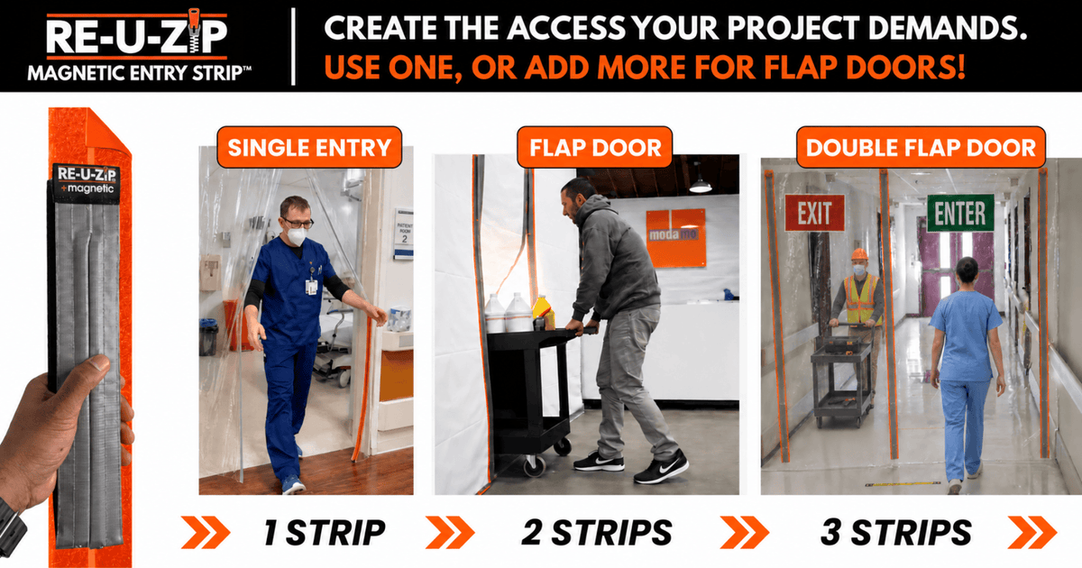 RE-U-ZIP® | DUST CONTAINMENT EVOLVED™ Construction RE-U-ZIP® Self-Closing Magnetic Entry Strip™ | Starter Kit