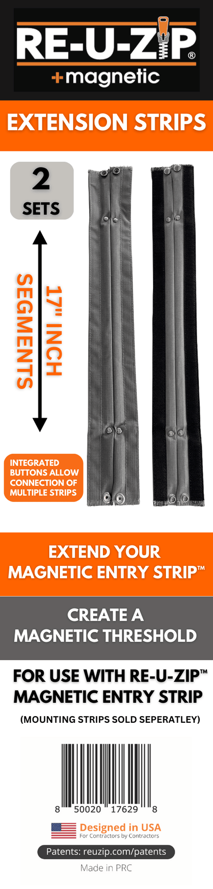 RE-U-ZIP™ INNOVATIVE DUST BARRIER SOLUTIONS 2 Pack RE-U-ZIP® MAGNETIC EXTENSION STRIPS™