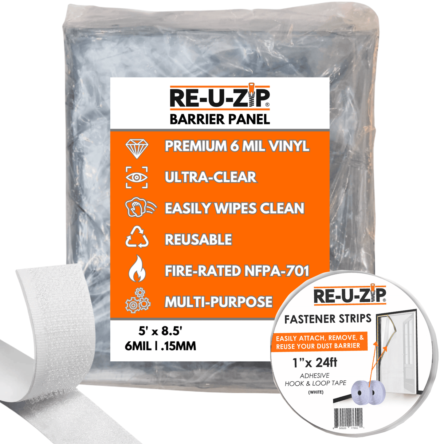 RE-U-ZIP INNOVATIVE DUST BARRIER SOLUTIONS Construction RE-U-ZIP® ULTRA-CLEAR HOOK & LOOP DUST BARRIER KIT | COMMERCIAL RE-U-ZIP® ULTRA-CLEAR HOOK & LOOP DUST BARRIER KIT