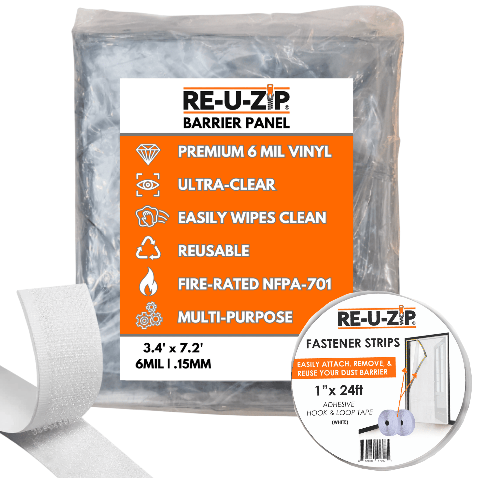 RE-U-ZIP INNOVATIVE DUST BARRIER SOLUTIONS Construction RE-U-ZIP® ULTRA-CLEAR HOOK & LOOP DUST BARRIER KIT | STANDARD RE-U-ZIP® ULTRA-CLEAR HOOK & LOOP DUST BARRIER KIT