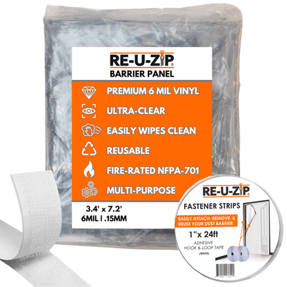 RE-U-ZIP INNOVATIVE DUST BARRIER SOLUTIONS Construction RE-U-ZIP® ULTRA-CLEAR HOOK & LOOP DUST BARRIER KIT | STANDARD RE-U-ZIP® ULTRA-CLEAR HOOK & LOOP DUST BARRIER KIT