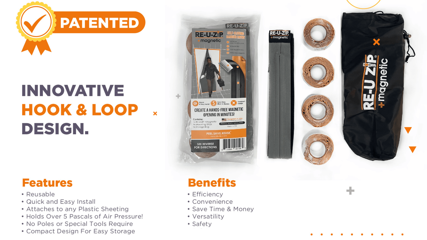 RE-U-ZIP INNOVATIVE DUST BARRIER SOLUTIONS Construction RE-U-ZIP™ Reusable Magnetic Entry Strip  |  3-Pack Bundle