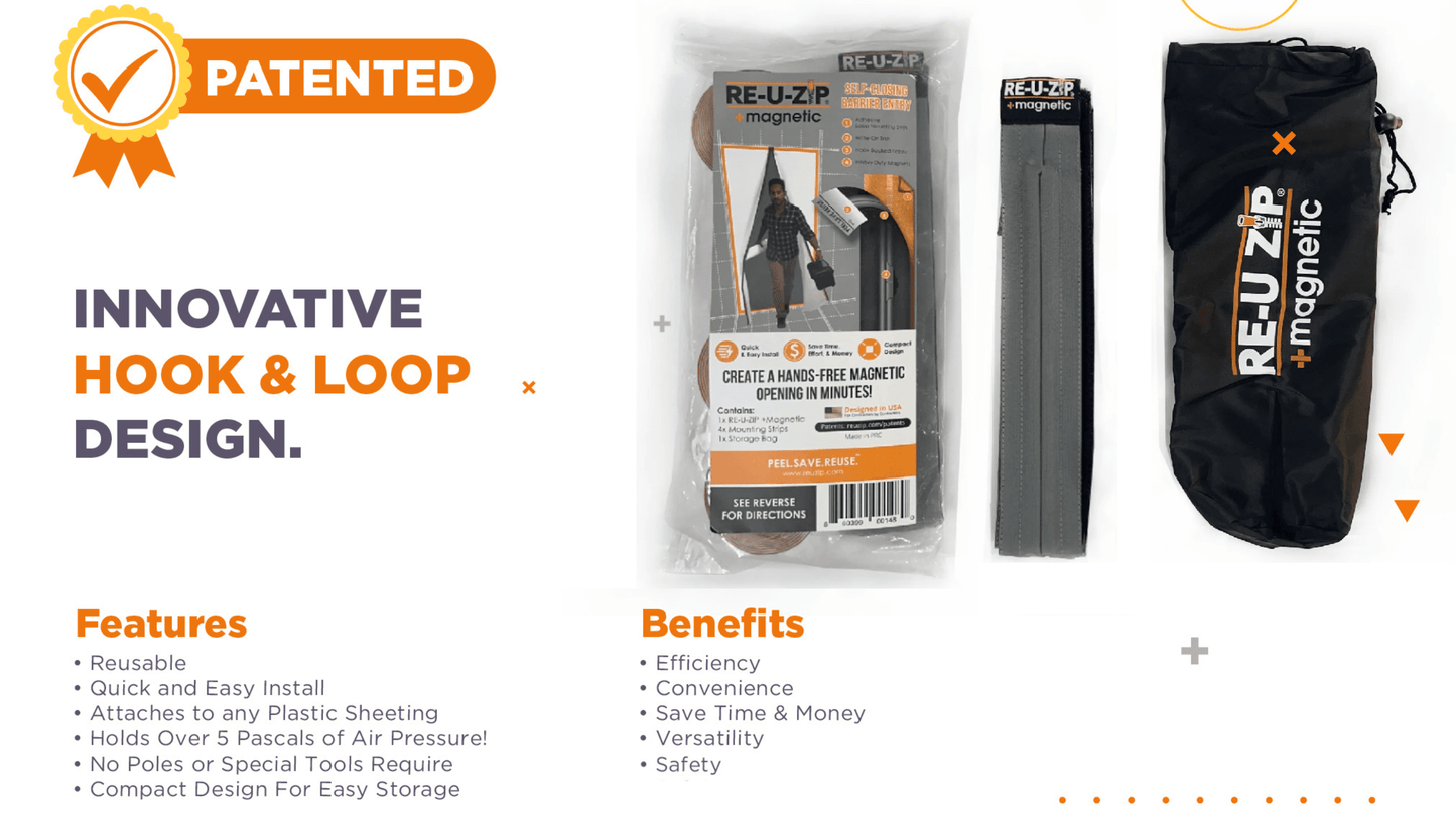 RE-U-ZIP™ INNOVATIVE DUST BARRIER SOLUTIONS RE-U-ZIP™ Reusable Magnetic Entry Strip 6-Pack Bundle (Requires Mounting Strips)